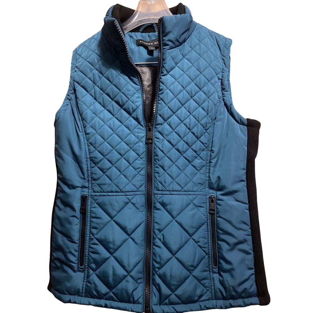 Andrew Marc Women's Quilted Insulated Vest Size Medium Aqua And Black